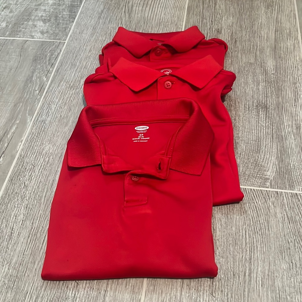 3 Boys Red school uniform polos
